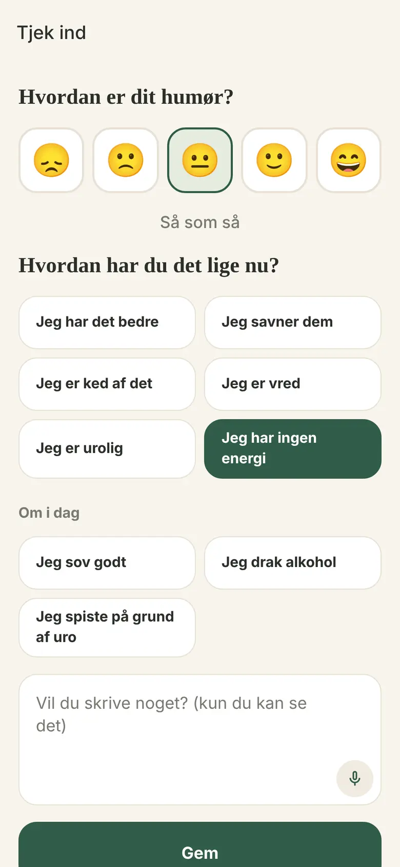 Følelsesmæssigt tjek-ind