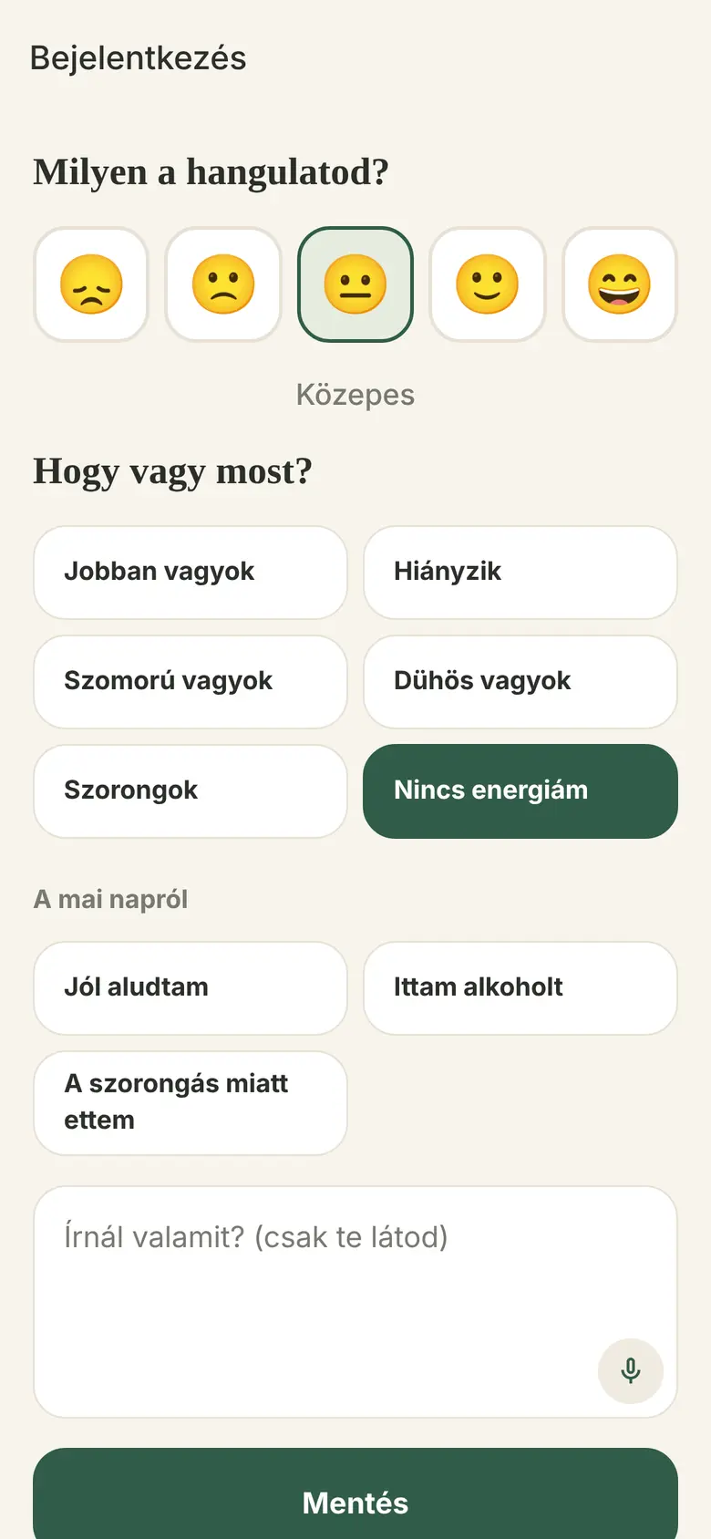 Érzelmi bejelentkezés