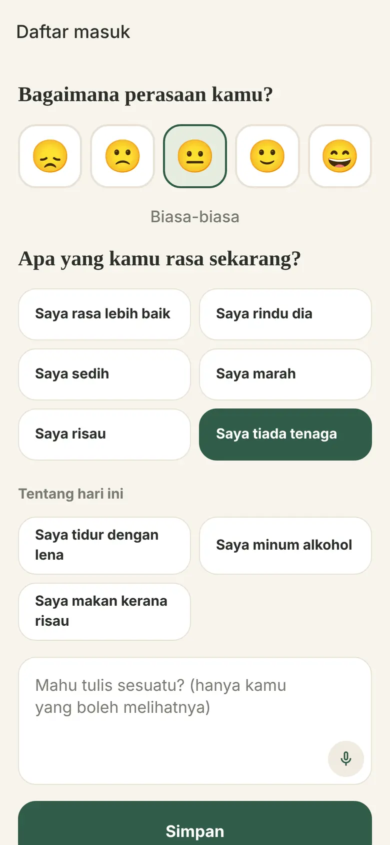 Daftar masuk perasaan