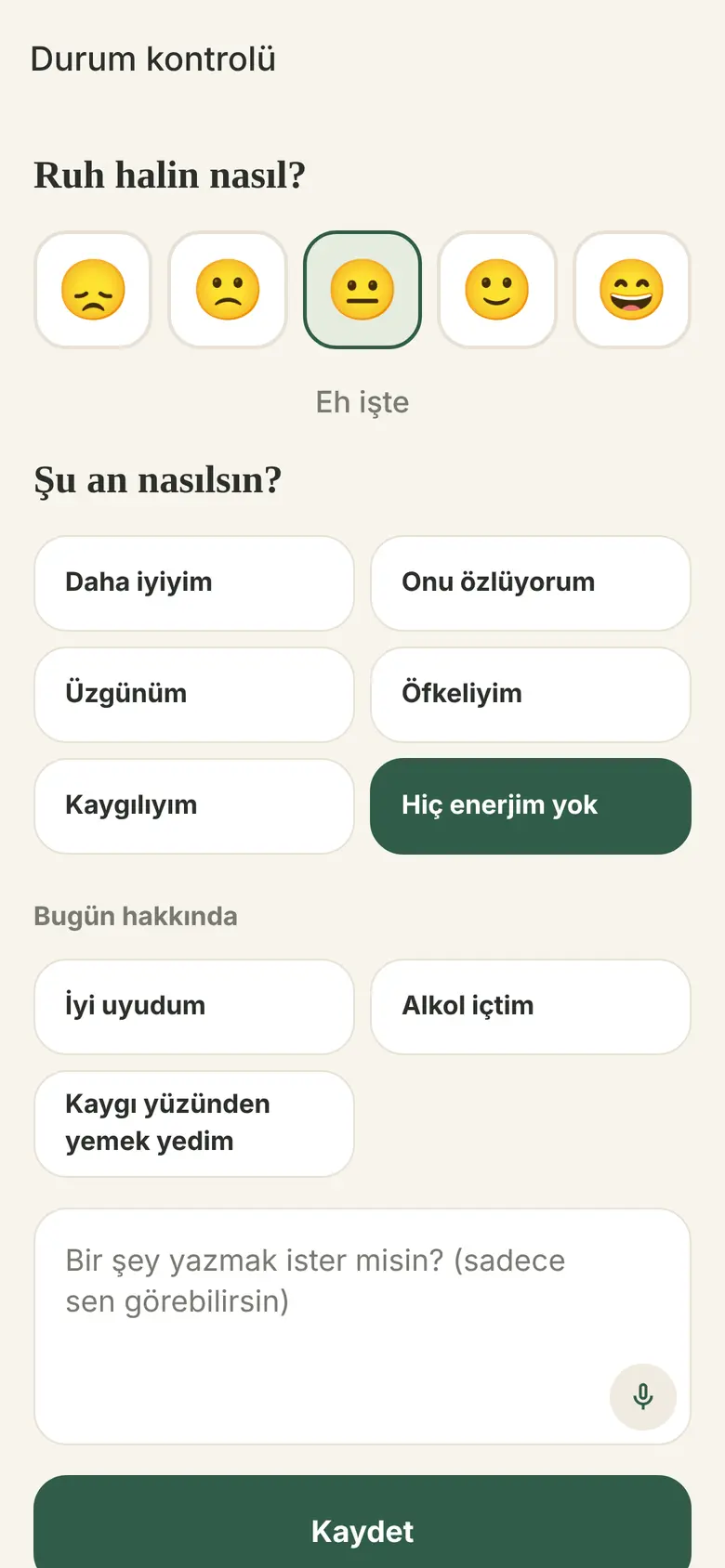 Duygusal durum kontrolü